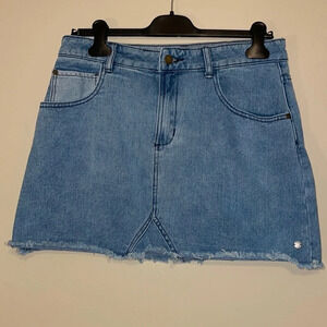 Roxy womens jean skirt Large denim frayed mini surf basic staple light wash blue